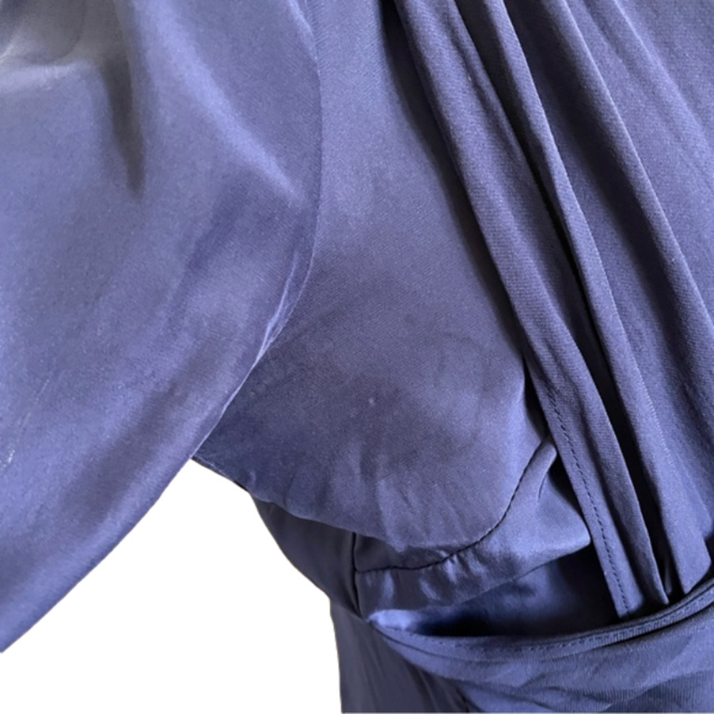 Blue Crisscross Drape Front Short Sleeve Silk Blouse - S - Picture 5 of 9